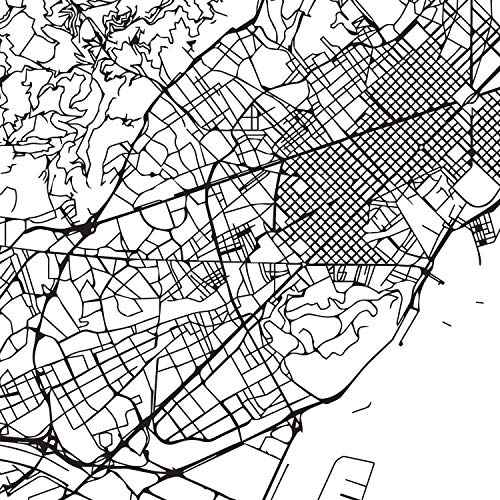 Lámina mapa de la ciudad Barcelona estilo nordico en blanco y negro. Poster tamaño A3 Sin marco Impreso papel 250 gr. Cuadros, láminas y posters para salon y dormitorio