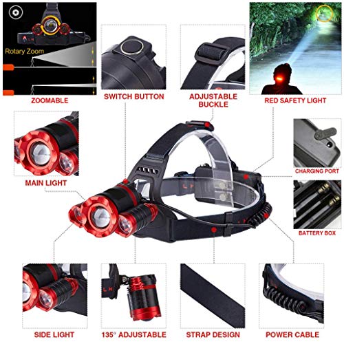 Lámpara Camping 15000LM faro fuerte luz 3 * T6 LED faro Zoom head lamp fishing iluminación bicicleta luz linterna linterna Linterna Camping