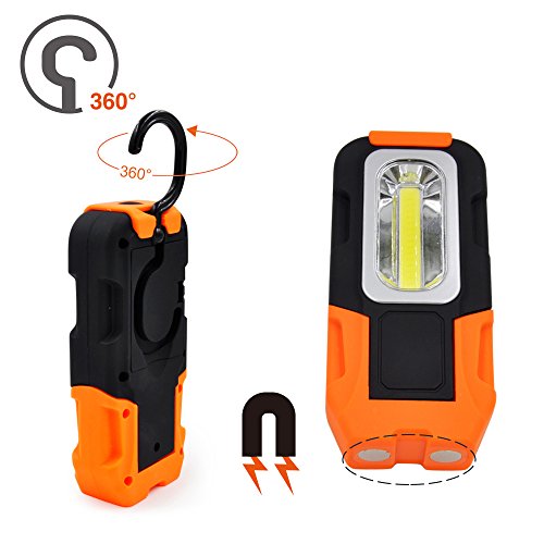 Lampara LED Linterna Lampara de Trabajo COB LED Bateria Portatil Maglite Potente con Iman y Gancho Base Plegable para Trabajar, Camping, Emergencia 3 Pilas AAA No Incluidas de Enuotek