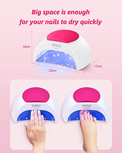 Lámpara Secadora de Uñas, SUNUV Profesional LED UV Lampara Uñas de Gel, Curado Luz en 4 modos para tiempo 10s, 30s, 60s y 90s