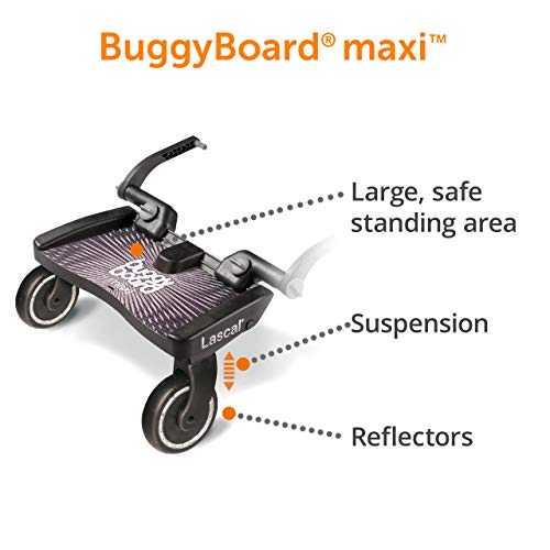 Lascal BuggyBoard Maxi Plataforma con ruedas y amplia superficie, accesorio para niños de 2 a 6 años (22 kg), compatible con casi todas las sillitas de paseo, rojo