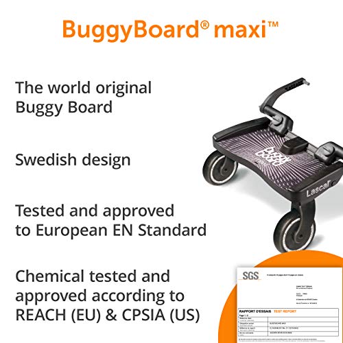 Lascal BuggyBoard Maxi Plataforma con ruedas y amplia superficie, accesorio para niños de 2 a 6 años (22 kg), compatible con casi todas las sillitas de paseo, rojo