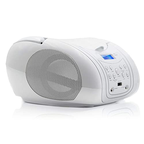 Lauson MX20 Reproductor de CD Boombox con Radio FM Altavoces Estéreo. Radio Lector de CD / MP3 USB (Blanco CD)