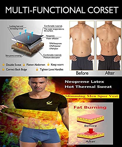 LAZAWG Hombres Sauna Camisetas Entrenamiento Neopreno Tank Top Chaquetas de Entrenamiento para Perder Peso Body Shaper Ropa Sudor Sauna Traje Ejercicio Fitness Manga Corta