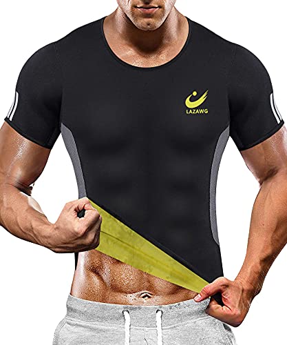 LAZAWG Hombres Sauna Camisetas Entrenamiento Neopreno Tank Top Chaquetas de Entrenamiento para Perder Peso Body Shaper Ropa Sudor Sauna Traje Ejercicio Fitness Manga Corta