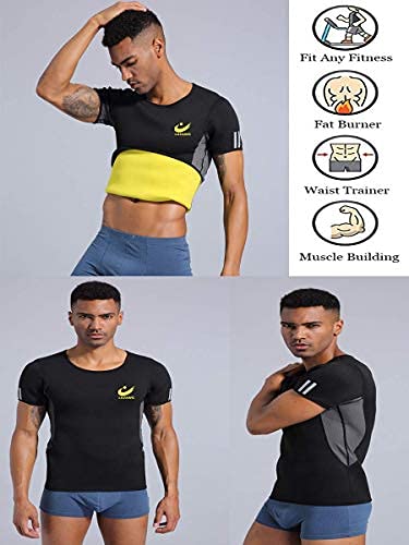 LAZAWG Hombres Sauna Camisetas Entrenamiento Neopreno Tank Top Chaquetas de Entrenamiento para Perder Peso Body Shaper Ropa Sudor Sauna Traje Ejercicio Fitness Manga Corta