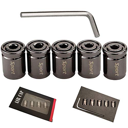 LCOUACEO 5 Piezas Metal Tapas Válvula de Neumático Tapones Rueda Coche con Junta Reemplazo Cubiertas Válvula Universal Valve Caps para Automóviles, SUV, Camiones, Motocicletas(Negro)