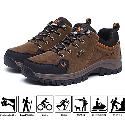 LECYGNB Zapatillas de Trekking Hombre Impermeable Zapatillas de Senderismo Al Aire Libre Botas de Montaña Zapatillas de Camping Antideslizantes Sneakers Marrón 44