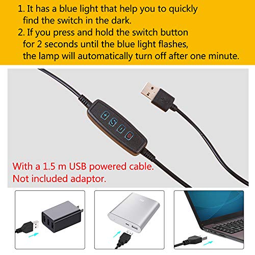 LED Lámpara De Mesa Escritorio, Luz De Lectura Con Abrazadera USB Portátil Flexible Regulable Con 3 Modos De Iluminación y 10 Niveles De Brillo Para Oficina Dormitorio Lectura Estudiar 7w (Negro)