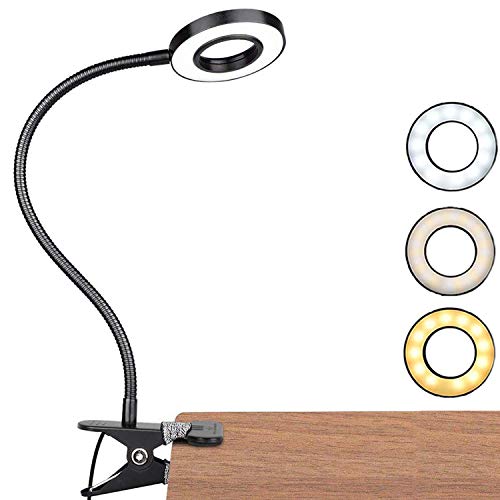 LED Lámpara De Mesa Escritorio, Luz De Lectura Con Abrazadera USB Portátil Flexible Regulable Con 3 Modos De Iluminación y 10 Niveles De Brillo Para Oficina Dormitorio Lectura Estudiar 7w (Negro)