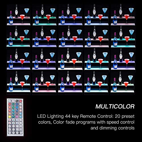 Led Lighted Liquor Bottle Display Shelf For Home Bar 2 Step Illuminated Wine Racks Cimmercial Drinks Lighting Shelves With Rf Remote Control For Party 24In