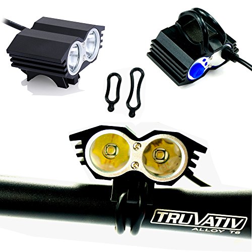 LED Luz Blanco Camping,Linterna LáMPARA para bicicletas bici CREE XM-L U2 - Luz LED frontal para manillar de bicicleta (2 focos, 5000 Lumens, 4 modos) con Llavero Linterna