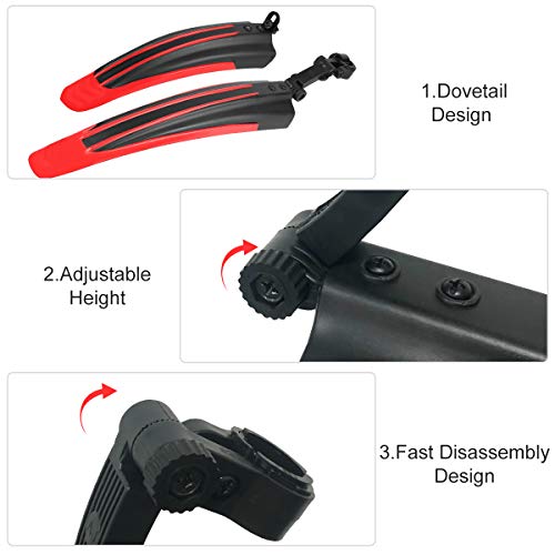 Ledeak Guardabarros Bicicleta, 2-Piezas Universal Ajustable Trasero Delantero Montaña Carretera Bicicletas Defensa Bici contra Salpicaduras Mud Guard Funda de Protección Accesorios (Rojo)