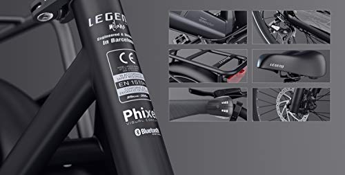 Legend Milano Bicicleta Eléctrica Urbana Smart eBike Ruedas de 26 Pulgadas, Frenos de Disco Hidráulicos, Batería 36V 10.4Ah Panasonic (374.4Wh), Autonomía hasta 80km, Negro Onyx