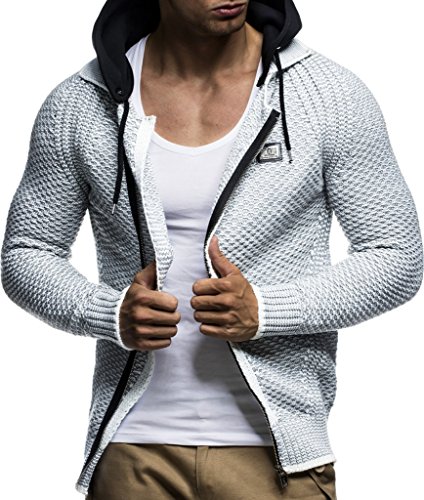 Leif Nelson Hombres Chaqueta de Punto Chaqueta de la Capilla LN-7055 Crudo Gris Medium