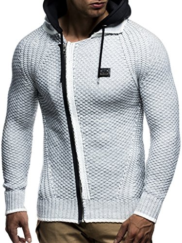 Leif Nelson Hombres Chaqueta de Punto Chaqueta de la Capilla LN-7055 Crudo Gris Medium