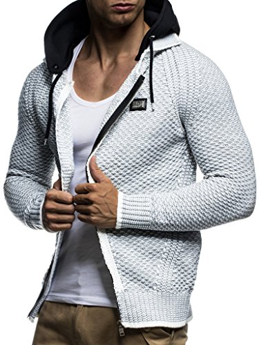 Leif Nelson Hombres Chaqueta de Punto Chaqueta de la Capilla LN-7055 Crudo Gris Medium