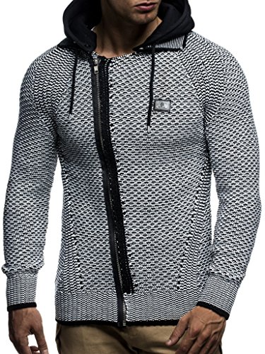 Leif Nelson Hombres Chaqueta de Punto Chaqueta de la Capilla LN-7055 Negro-Color Crudo Medium