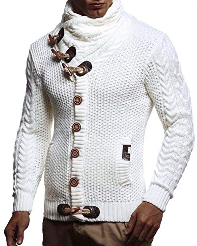 Leif Nelson Hombres Chaqueta de Punto con Cuello Chal LN-4195 Blanco Medium