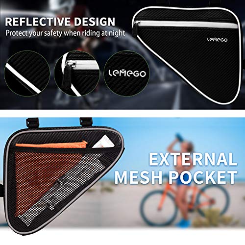 LEMEGO Bolsa Bicicleta Cuadro Impermeable Bolsa Cuadro Bicicleta Bici MTB Triangular Reflectante Gran Capacidad para Bicicleta de Montaña Carretera Móvil Teléfono Herramientas Ciclismo