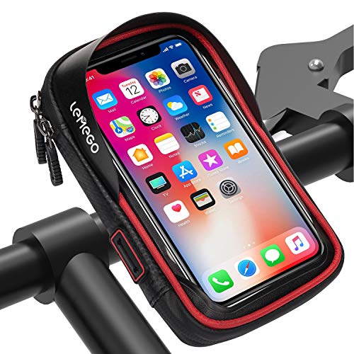 LEMEGO Bolsa Bicicleta Manillar para Ciclista Ciclismo, Bolso de Bici Impermeables Soporte Móvil teléfono para teléfonos móviles Inferior de 6 Inches (Rojo)