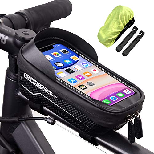 LEMEGO Bolsas de Bicicleta, Bolsa Impermeable para Bicicleta, Bolsa Táctil de Tubo Superior Delantero con Orificio para Auriculares para Teléfono Inteligente por Debajo de 6,5 Pulgadas