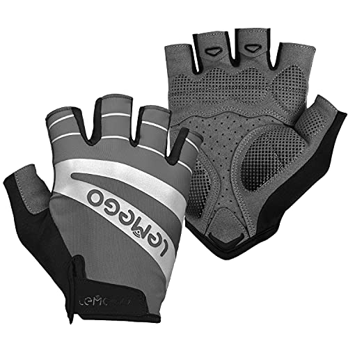 LEMEGO Guantes Bicicleta Hombre Mujer, Guantes Ciclismo Verano Gel Medio-Dedo Guantes MTB Montaña Carretera Bici Moto Fitness Reflectante Acolchado Antideslizante Transpirable