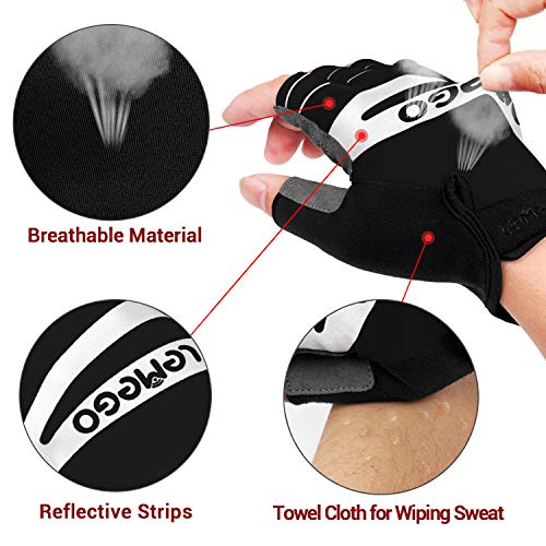 LEMEGO Guantes Ciclismo Hombre Mujer Verano, Guantes Bicicleta Montaña MTB Gel Guantes Bici Moto Scooter Fitness Medio-Dedo Reflectante Acolchado Antideslizante Transpirable