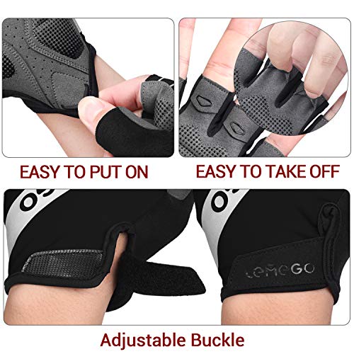 LEMEGO Guantes Ciclismo Hombre Mujer Verano, Guantes Bicicleta Montaña MTB Gel Guantes Bici Moto Scooter Fitness Medio-Dedo Reflectante Acolchado Antideslizante Transpirable