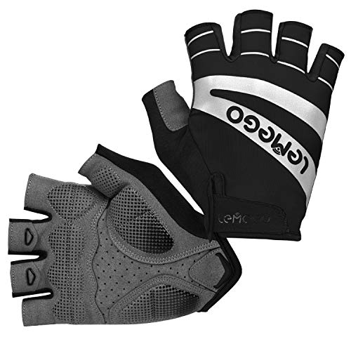 LEMEGO Guantes Ciclismo Hombre Mujer Verano, Guantes Bicicleta Montaña MTB Gel Guantes Bici Moto Scooter Fitness Medio-Dedo Reflectante Acolchado Antideslizante Transpirable