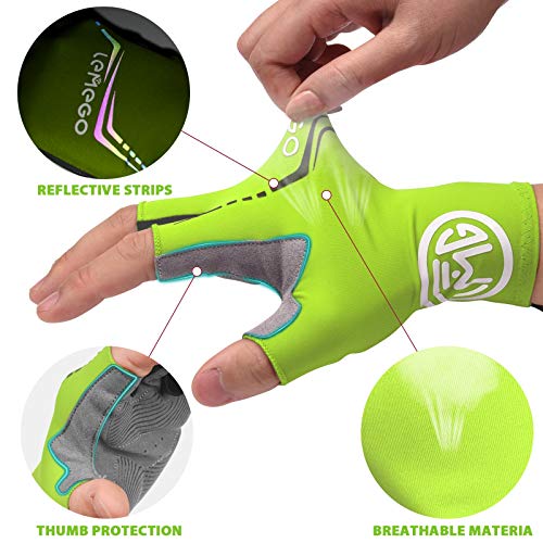 LEMEGO Guantes Ciclismo Hombre Mujere Verano Guantes Gimnasio Bicicleta de Carretera MTB Medio-Dedo Reflexivo Transpirable Acolchado Antideslizante MTB Scooter Moto Deporte Camping Senderismo