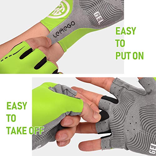 LEMEGO Guantes Ciclismo Hombre Mujere Verano Guantes Gimnasio Bicicleta de Carretera MTB Medio-Dedo Reflexivo Transpirable Acolchado Antideslizante MTB Scooter Moto Deporte Camping Senderismo