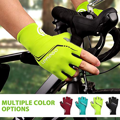 LEMEGO Guantes Ciclismo Hombre Mujere Verano Guantes Gimnasio Bicicleta de Carretera MTB Medio-Dedo Reflexivo Transpirable Acolchado Antideslizante MTB Scooter Moto Deporte Camping Senderismo