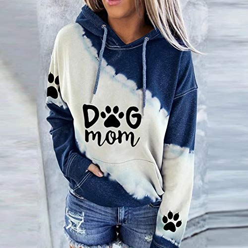 Lenfeshing Sudadera con Capucha Estampada Casual Color Block para Mujer Sudadera de Manga Larga con Cordones Y Estampado de Garras de Gato