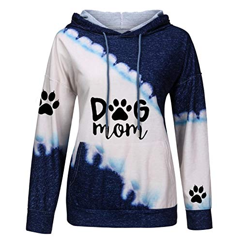 Lenfeshing Sudadera con Capucha Estampada Casual Color Block para Mujer Sudadera de Manga Larga con Cordones Y Estampado de Garras de Gato