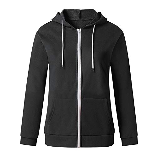 Lenfeshing Sudadera Ligera de Manga Larga con Cremallera Completa Y Bolsillos para Mujer Chaqueta con Capucha de Color Liso