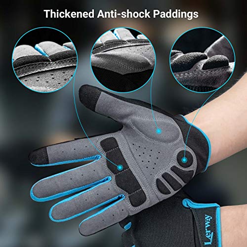 LERWAY Guantes de Ciclismo para Hombres y Mujeres, MTB Guantes de Bicicleta de Montaña de Carretera con Pantalla Táctil Guantes de Negros(Azul, L)