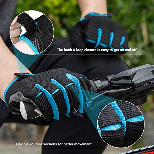 LERWAY Guantes de Ciclismo para Hombres y Mujeres, MTB Guantes de Bicicleta de Montaña de Carretera con Pantalla Táctil Guantes de Negros(Azul, L)