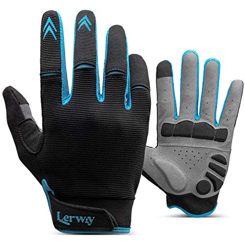 LERWAY Guantes de Ciclismo para Hombres y Mujeres, MTB Guantes de Bicicleta de Montaña de Carretera con Pantalla Táctil Guantes de Negros(Azul, L)