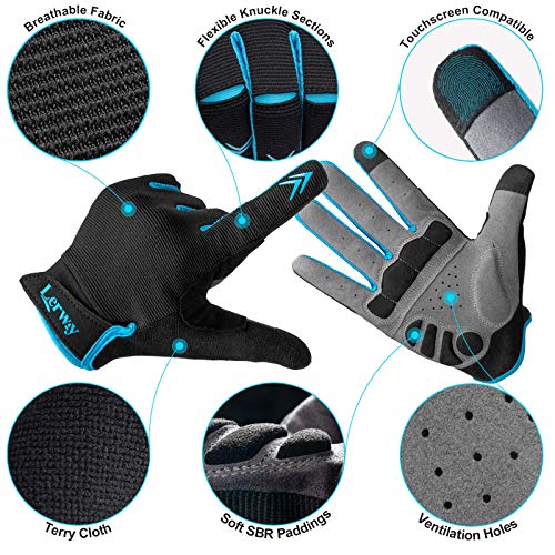 LERWAY Guantes de Ciclismo para Hombres y Mujeres, MTB Guantes de Bicicleta de Montaña de Carretera con Pantalla Táctil Guantes de Negros(Azul, L)