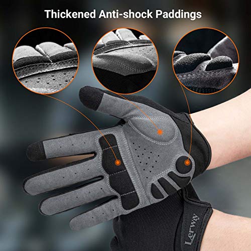 LERWAY Guantes de Ciclismo para Hombres y Mujeres, MTB Guantes de Bicicleta de Montaña de Carretera con Pantalla Táctil Guantes de Negros(Negro, L)