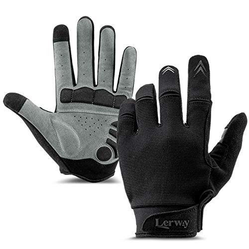 LERWAY Guantes de Ciclismo para Hombres y Mujeres, MTB Guantes de Bicicleta de Montaña de Carretera con Pantalla Táctil Guantes de Negros(Negro, L)