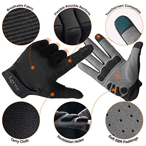 LERWAY Guantes de Ciclismo para Hombres y Mujeres, MTB Guantes de Bicicleta de Montaña de Carretera con Pantalla Táctil Guantes de Negros(Negro, L)