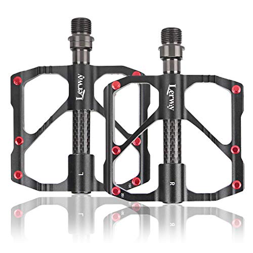 LERWAY Pedales de Bicicleta, Ultraligero MTB Bike Repuesto de Pedales de Ciclismo de Montaña Antideslizantes Pedales Híbridos de Bicicleta de Carretera para 9/16" (Negro + Fibra de Carbon)