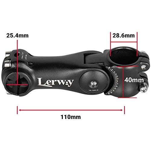 LERWAY Vástago de Manillar para Bicicletas Potencia Elevador de Manillar Accesorios 0~60° Ajustable MTB Bicicletas Adaptador de Manillar Componentes de Aleación de Aluminio (25,4mm)