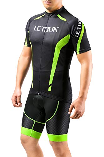 Letook Maillots Ciclismo Hombre Conjunto de Ropa Verano Bicicleta Manga Corta +Pantalones Cortos(Culotte,XL)