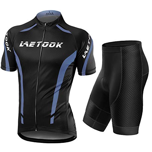 Letook Maillots Ciclismo Hombre Traje Bicicleta Maillots Ciclismo+Pantalones Cortos 3D Gel Acolchado Transpirable (Gris, M)