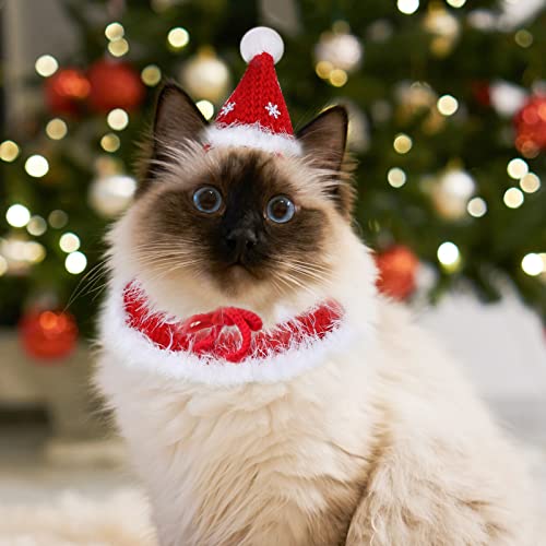 Lewondr Disfraz para Mascotas de Navidad, Ropa Navideña para Gatos Perros Sombrero y Capote de Papá Noel Tejido de Felpa Ajustable para Conejos Trajes Divertidos para Festival, Talla M, Rojo