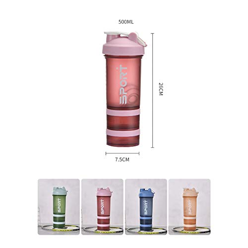 Leyeet Botella de la coctelera de proteína portátil suplemento mezclador taza con almacenamiento en polvo para correr ciclismo fitness