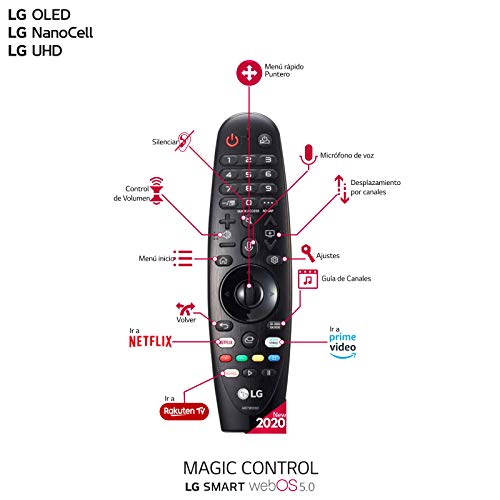 LG Magic Control MR20GA - Mando a Distancia para Smart TV LG 2020 (Reconocimiento de Voz, apunta y navega, Rueda de Scroll, Teclado numérico, Botones Netflix, Prime Video y Rakuten TV) Color Negro